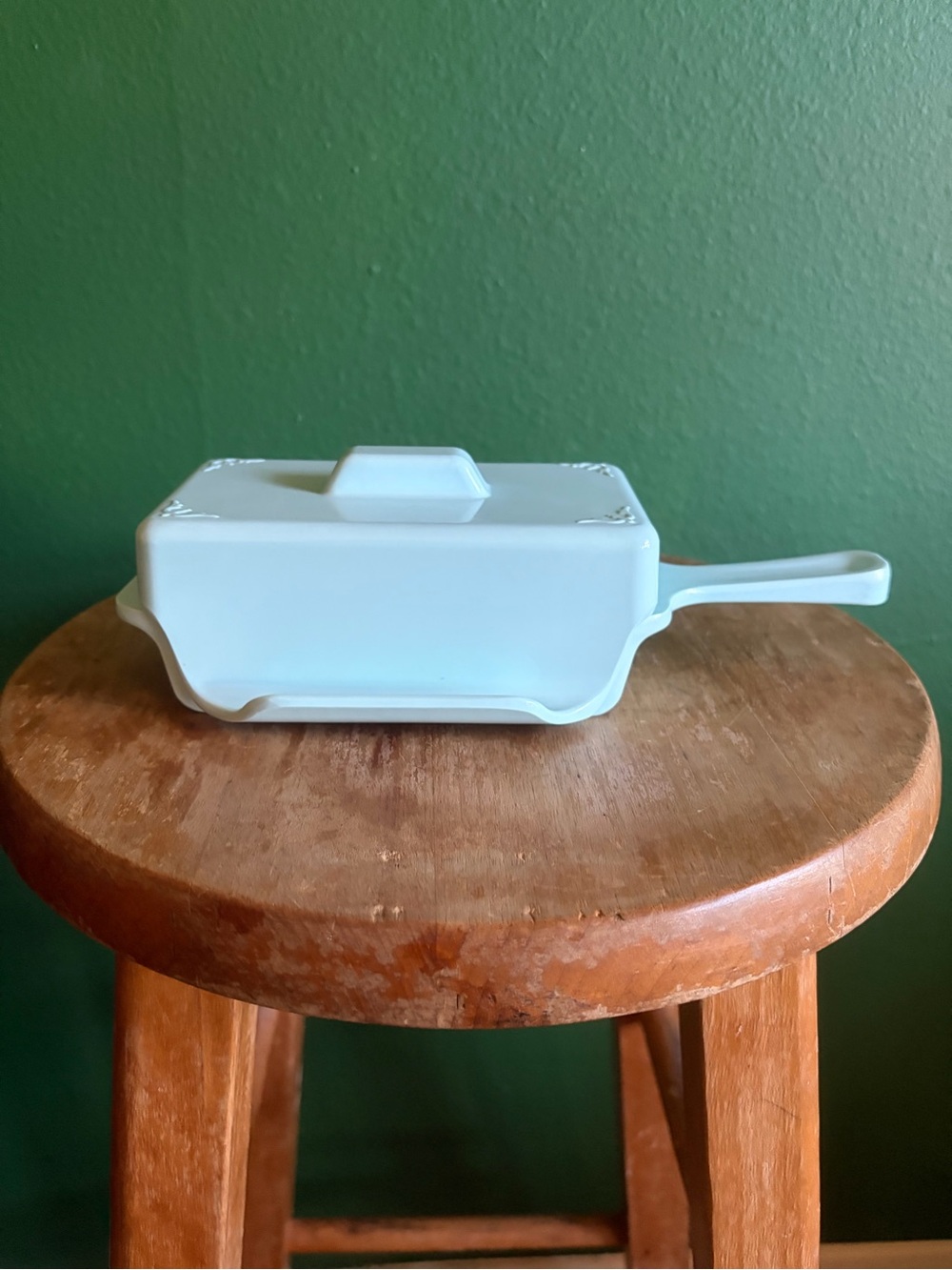 Vintage MCM melamine covered Butter Dish in baby blue
